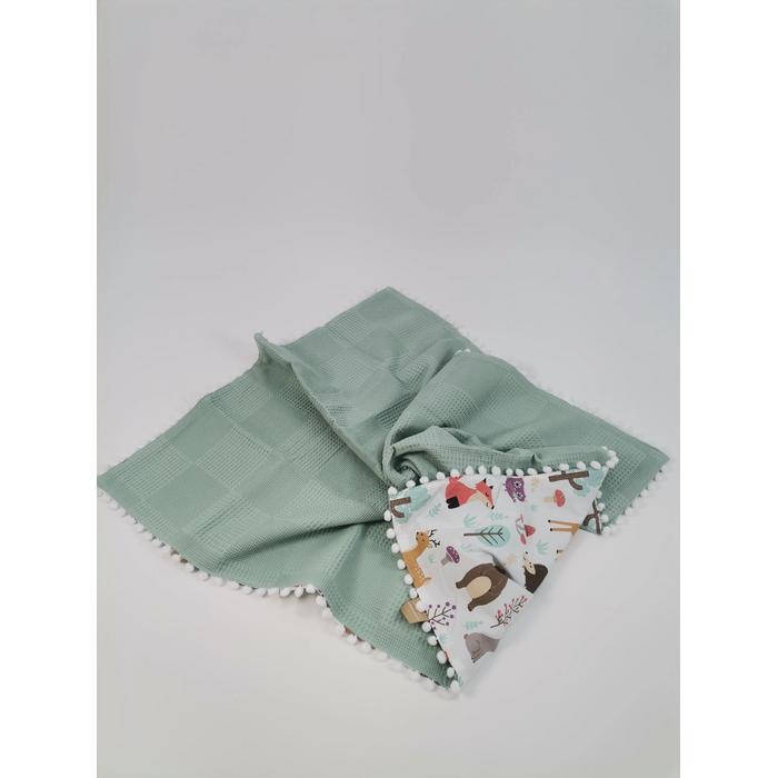 Babynest 8'li set yeşil waffle pike - hayvan figürlü poplin