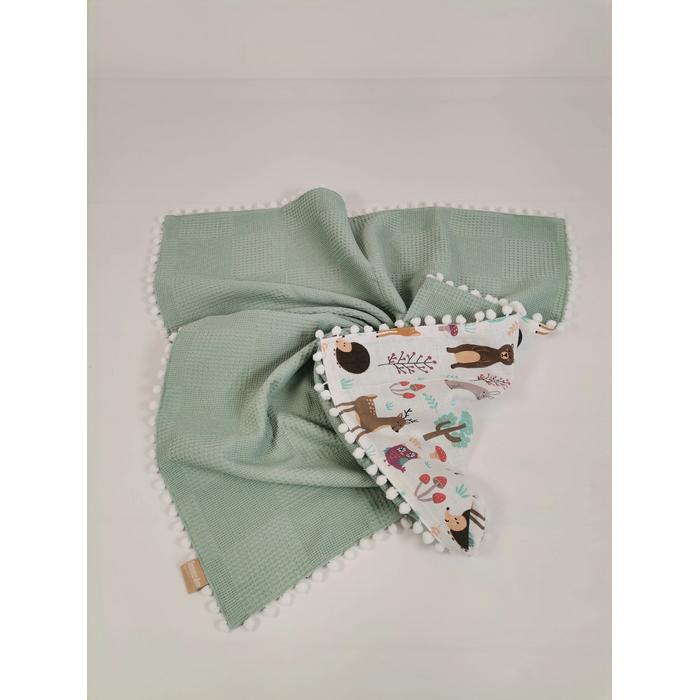 Babynest 8'li set yeşil waffle pike - hayvan figürlü müslin