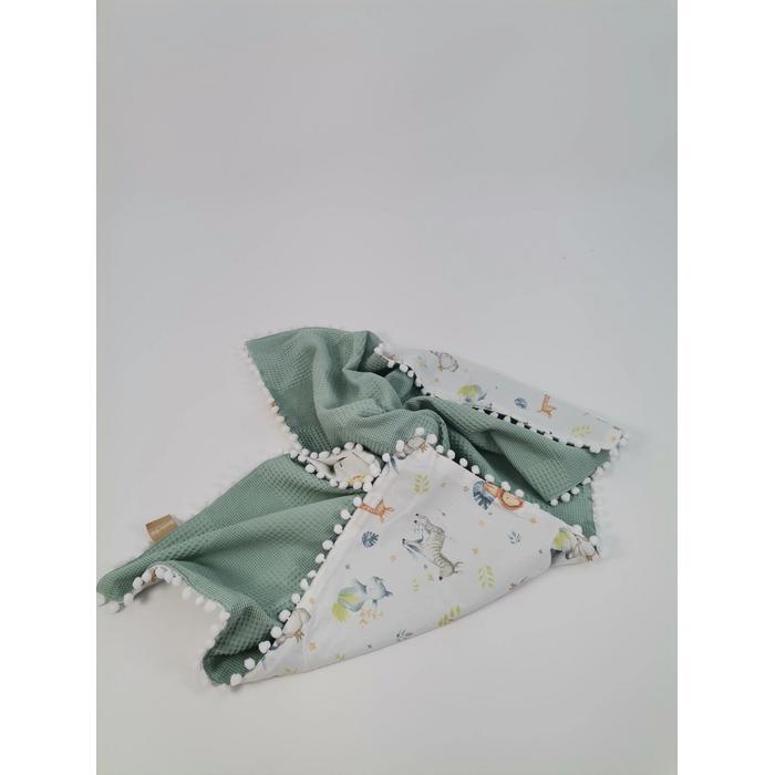 Babynest 8'li set yeşil waffle pike - sevimli hayvanlar poplin