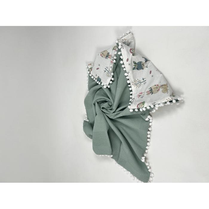 Babynest 8'li set yeşil waffle pike - yeni ceylanlı poplin