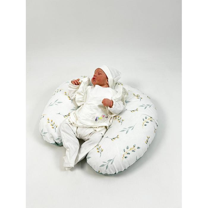 Yuvarlak babynest 9'lu set yeşil waffle pike - yeşil zeytindalı desenli poplin