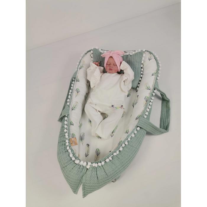 Babynest 8'li set yeşil örgü pike -  yeşil tüylü poplin