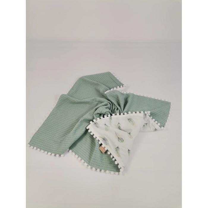 Babynest 8'li set yeşil örgü pike -  yeşil tüylü poplin