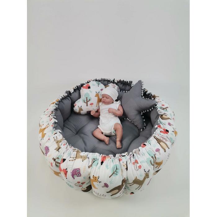 Babynest 9'lu set koyu gri waffle pike - hayvan figürlü poplin
