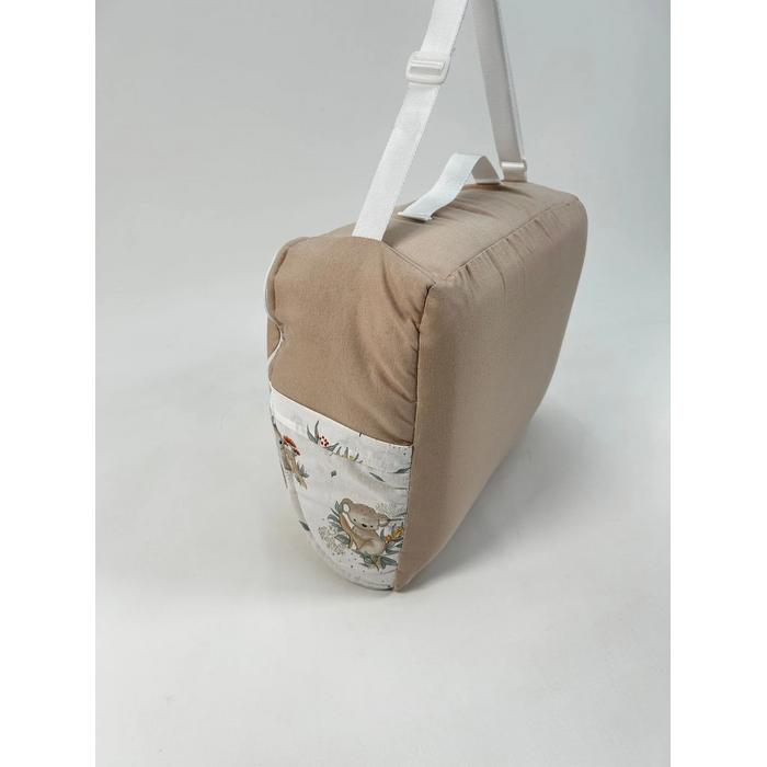Çantalı babynest bej panama keten  - koala desenli poplin