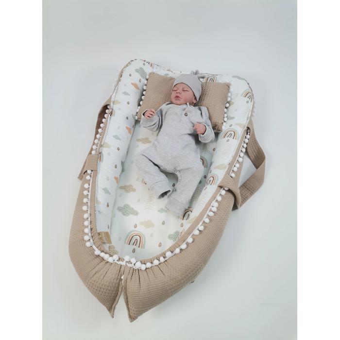 Babynest bej waffle pike - gökkuşaklı müslin