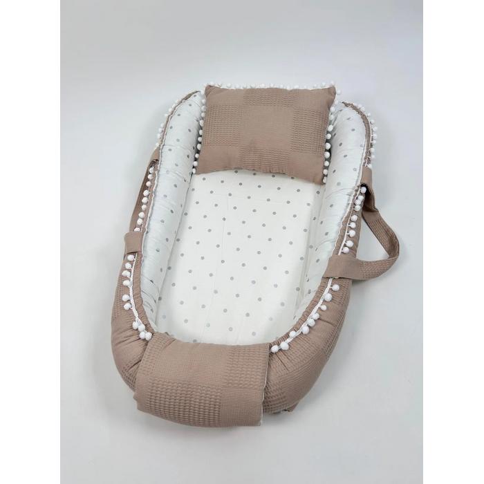 Babynest bej waffle pike - gümüş puantiyeli poplin
