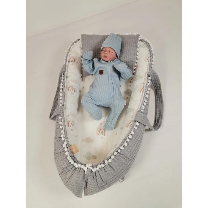 Babynest gri örgü pike - gökkuşaklı poplin