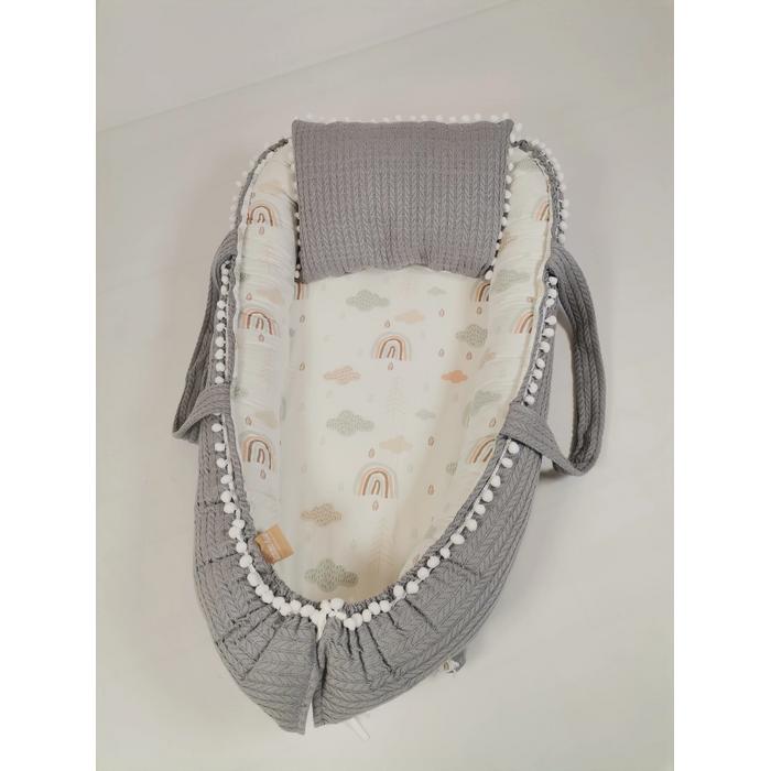 Babynest gri örgü pike - gökkuşaklı poplin