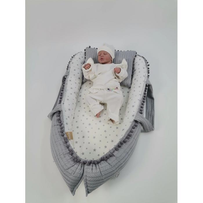 Babynest gri örgü pike - gri yıldızlı poplin