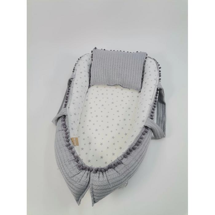 Babynest gri örgü pike - gri yıldızlı poplin