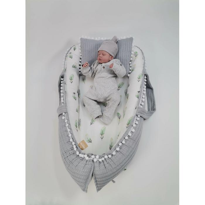 Babynest gri örgü pike - yeşil tüylü poplin