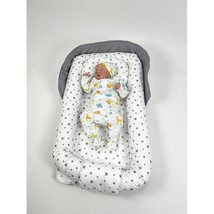 Çantalı babynest gri panama keten - gri yıldızlı poplin