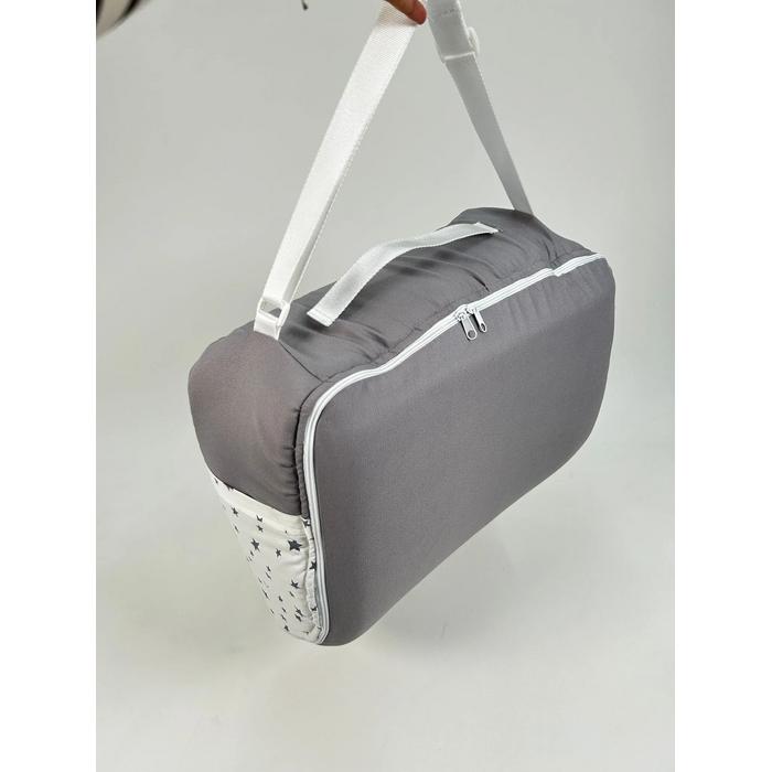 Çantalı babynest gri panama keten - gri yıldızlı poplin