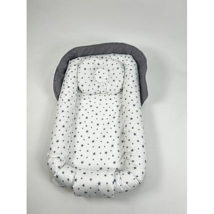 Çantalı babynest gri panama keten - gri yıldızlı poplin