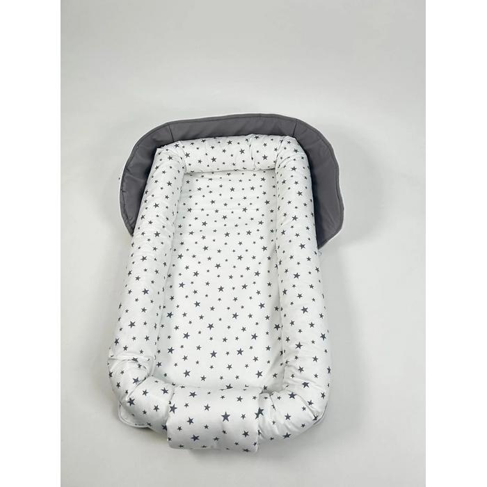 Çantalı babynest gri panama keten - gri yıldızlı poplin