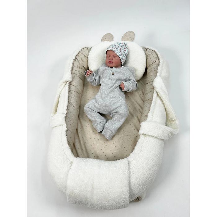 Babynest krem welsoft - krem zemin üstü kahve rengi puantiyeli poplin