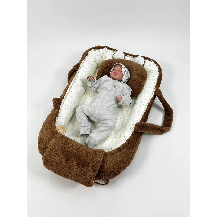 Babynest kahverengi welsoft - krem zemin üstü kahve rengi puantiyeli poplin