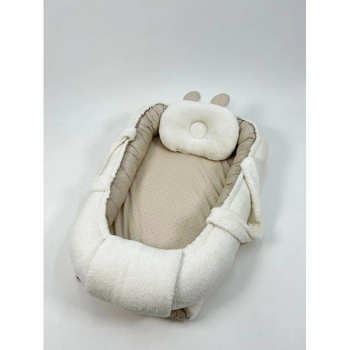 Babynest krem welsoft - krem zemin üstü kahve rengi puantiyeli poplin