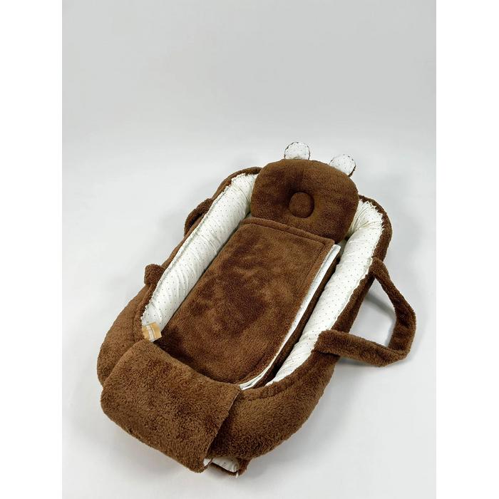 Babynest kahverengi welsoft - krem zemin üstü kahve rengi puantiyeli poplin