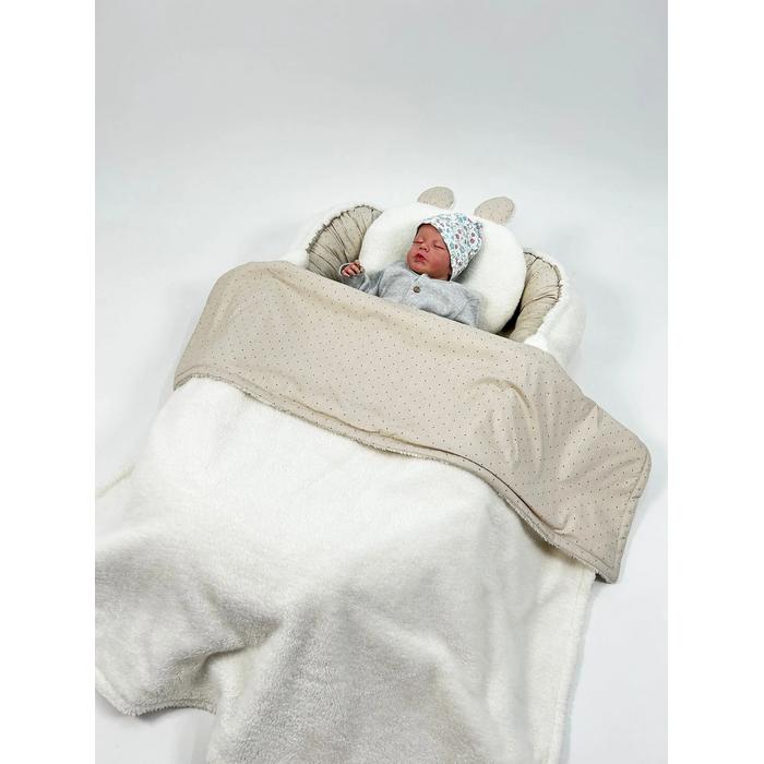 Babynest krem welsoft - krem zemin üstü kahve rengi puantiyeli poplin