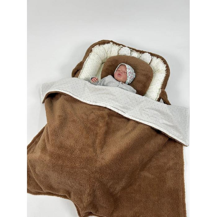 Babynest kahverengi welsoft - krem zemin üstü kahve rengi puantiyeli poplin