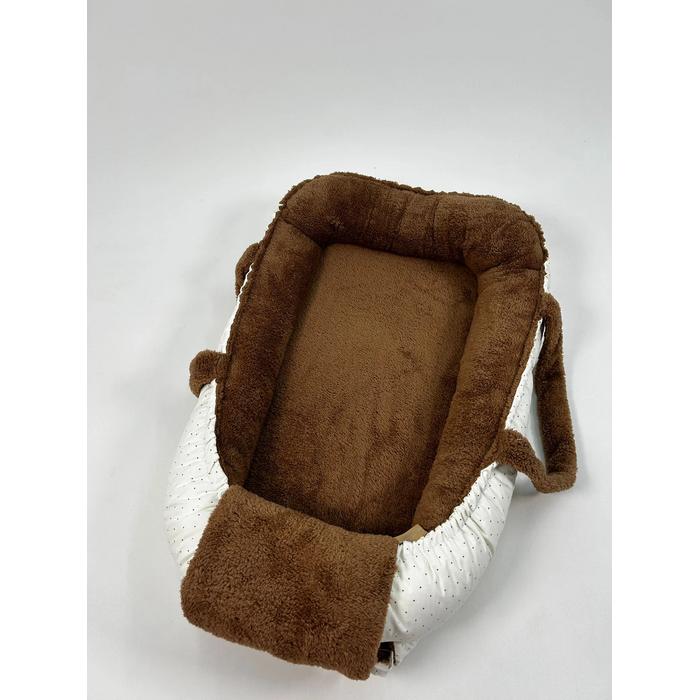 Babynest kahverengi welsoft - krem zemin üstü kahve rengi puantiyeli poplin