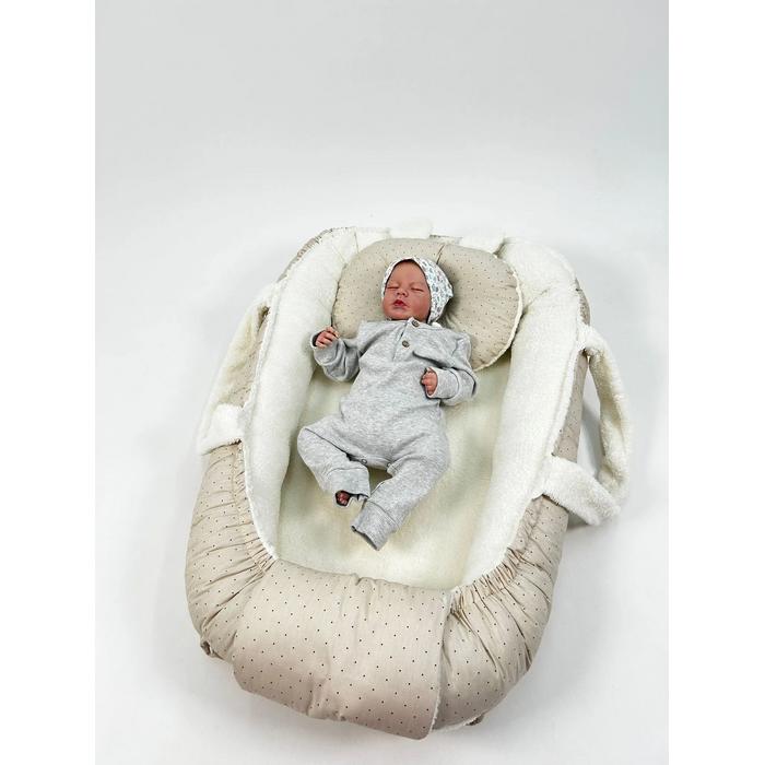 Babynest krem welsoft - krem zemin üstü kahve rengi puantiyeli poplin