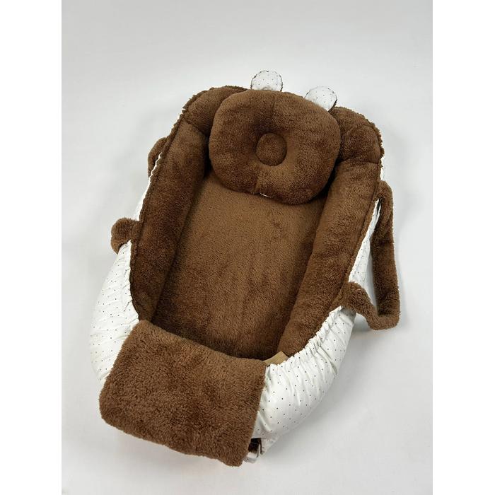 Babynest kahverengi welsoft - krem zemin üstü kahve rengi puantiyeli poplin