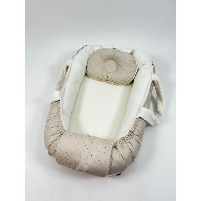 Babynest krem welsoft - krem zemin üstü kahve rengi puantiyeli poplin