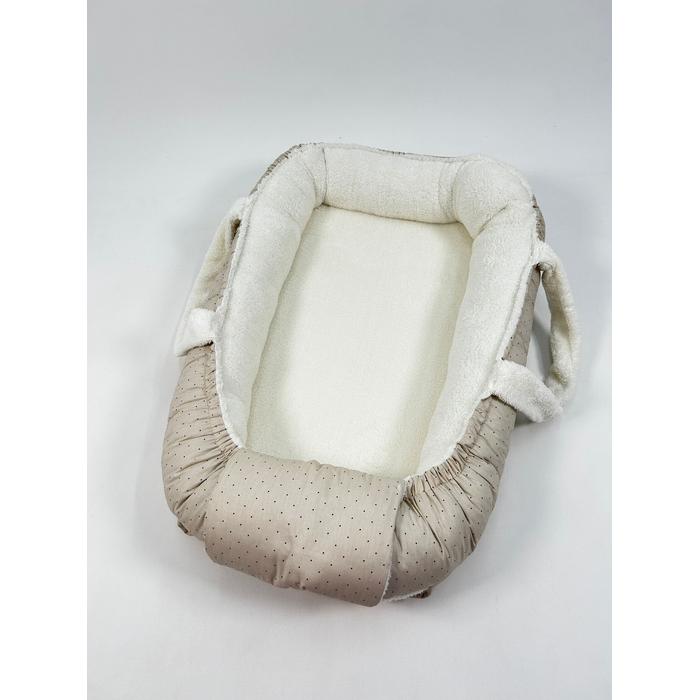 Babynest krem welsoft - krem zemin üstü kahve rengi puantiyeli poplin