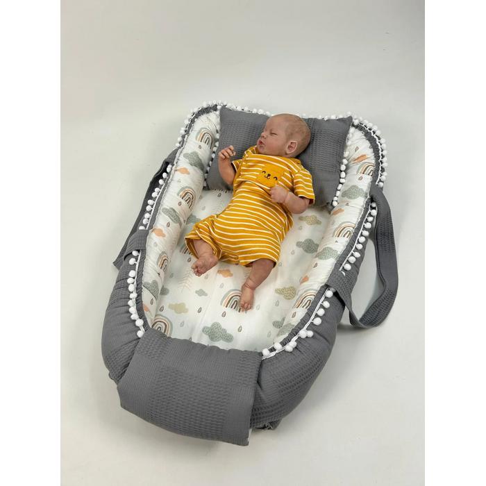 Babynest koyu gri waffle pike - gökkuşaklı poplin