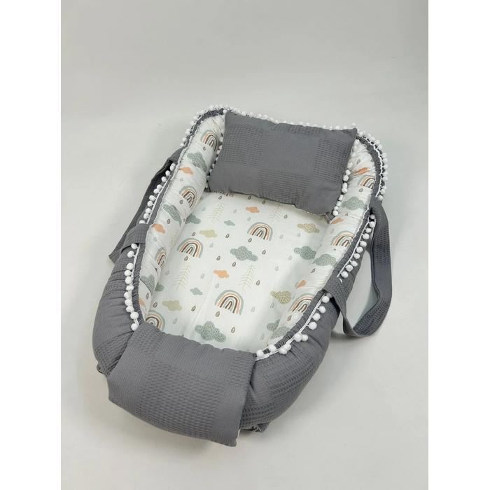 Babynest koyu gri waffle pike - gökkuşaklı poplin