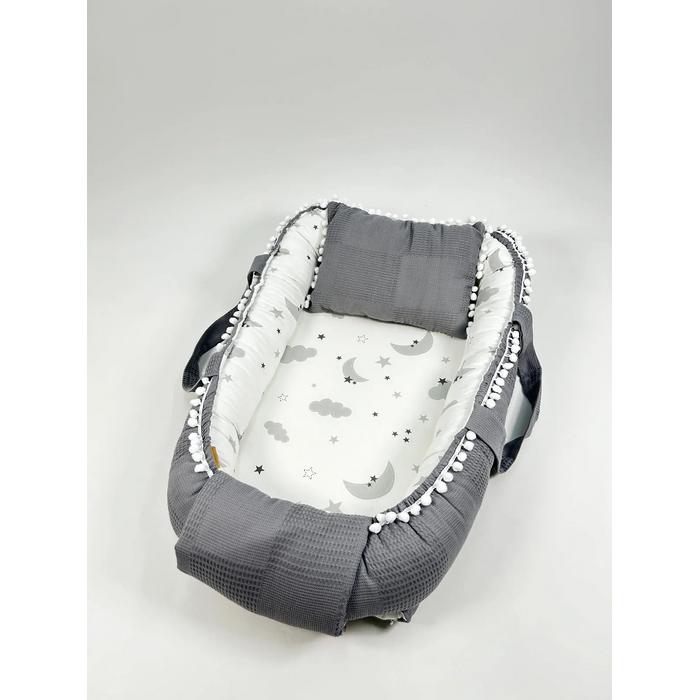 Babynest koyu gri waffle pike - gri aylı bulutlu poplin