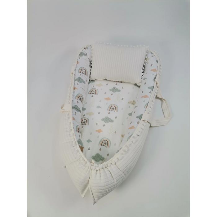 Babynest krem örgü pike - gökkuşaklı poplin