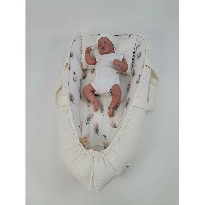 Babynest krem örgü pike - pembe tüylü poplin 