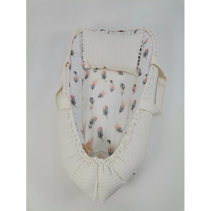 Babynest krem örgü pike - pembe tüylü poplin 
