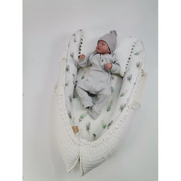 Babynest krem örgü pike - yeşil tüylü poplin