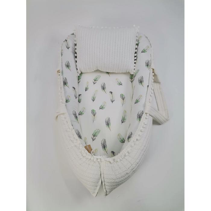 Babynest krem örgü pike - yeşil tüylü poplin