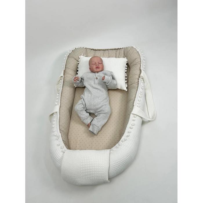 Babynest krem waffle pike - bej zemin üstü kahve rengi puantiyeli poplin