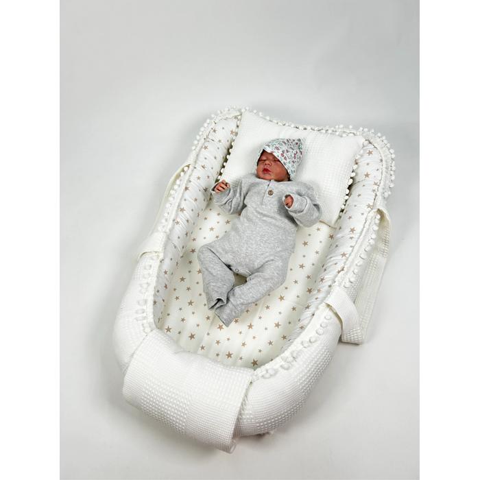 Babynest krem waffle pike - bej yıldızlı poplin