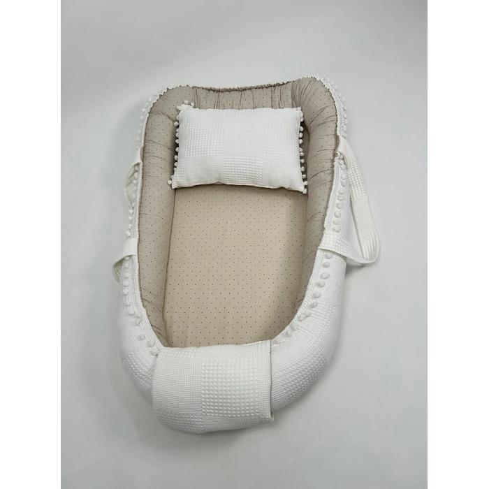 Babynest krem waffle pike - bej zemin üstü kahve rengi puantiyeli poplin