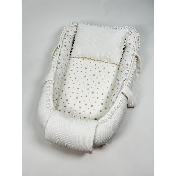 Babynest krem waffle pike - bej yıldızlı poplin