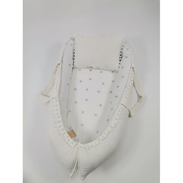 Babynest krem waffle pike - gümüş kalpli poplin