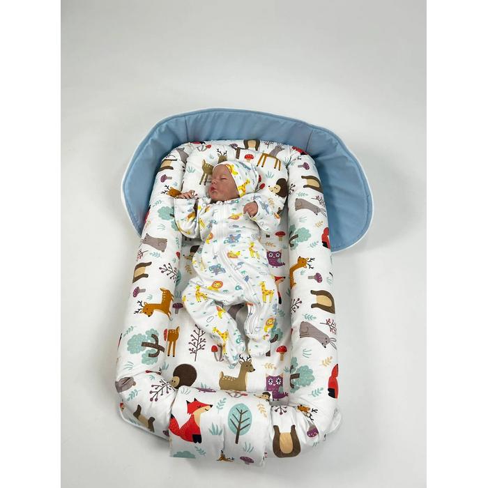 Çantalı babynest mavi panama keten - hayvan figürlü poplin