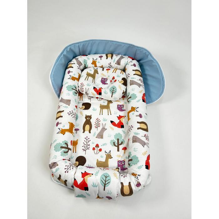 Çantalı babynest mavi panama keten - hayvan figürlü poplin