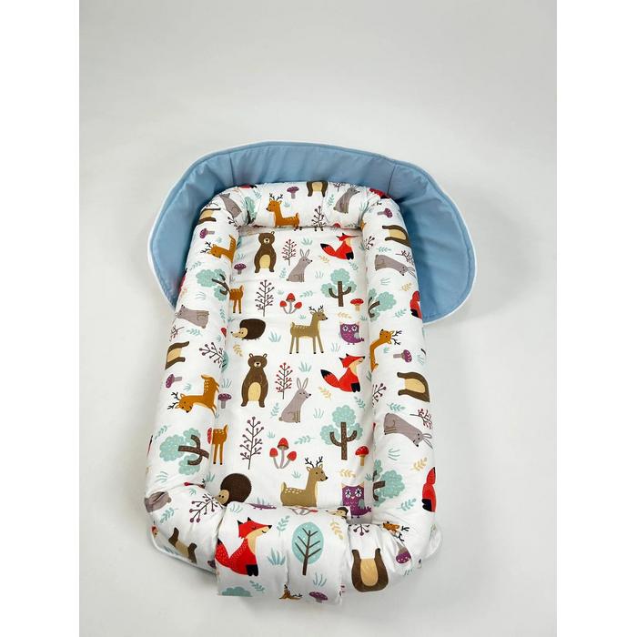 Çantalı babynest mavi panama keten - hayvan figürlü poplin