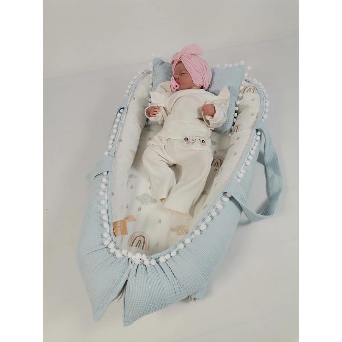 Babynest mavi waffle pike - gökkuşaklı poplin