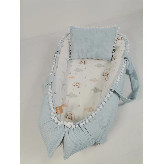 Babynest mavi waffle pike - gökkuşaklı poplin