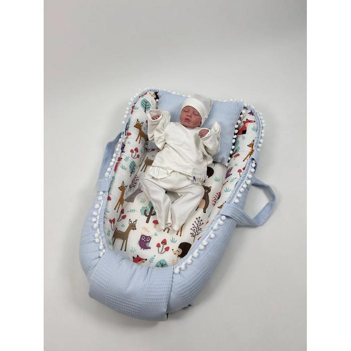 Babynest mavi waffle pike - hayvan figürlü poplin